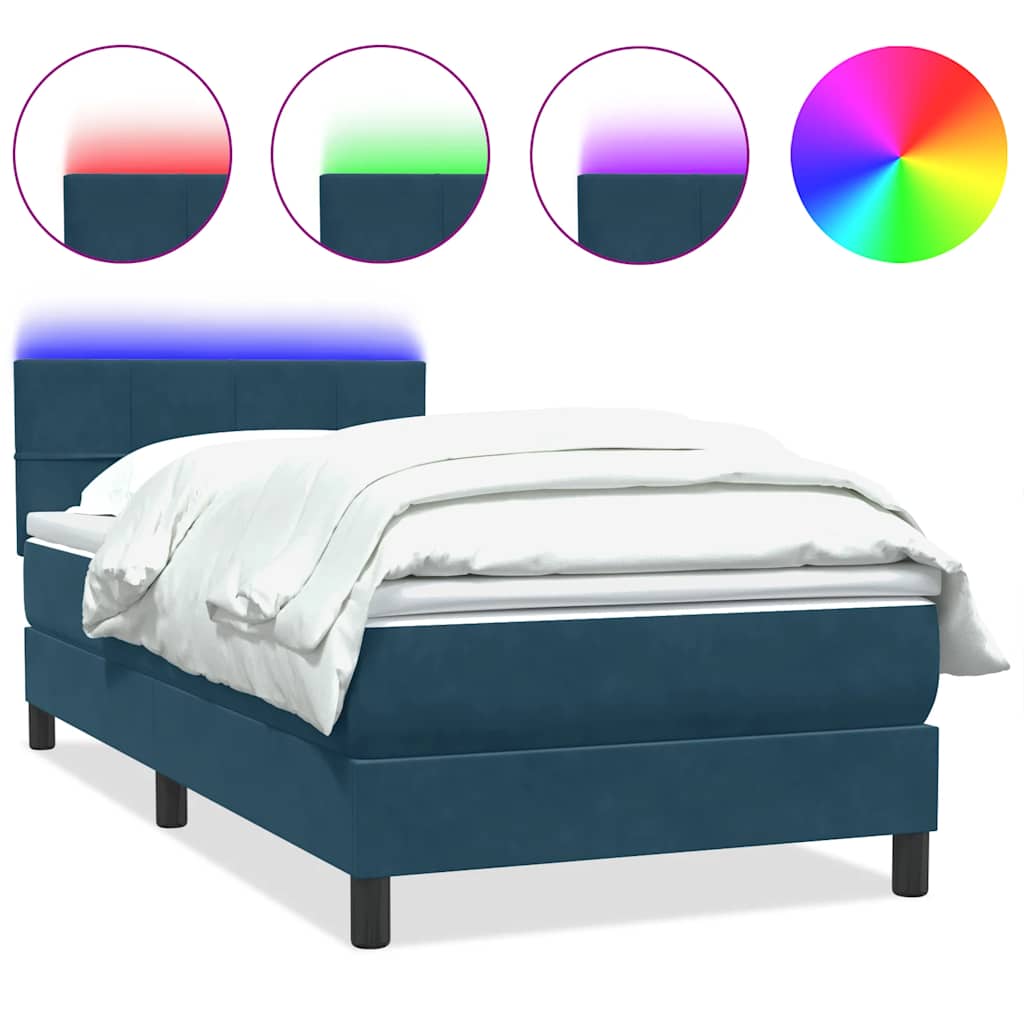 vidaXL Łóżko kontynentalne z materacem i LED, niebieskie, aksamit, 80x210 cm