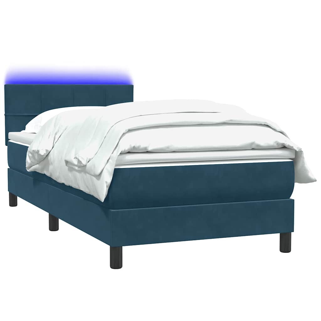 vidaXL Łóżko kontynentalne z materacem i LED, niebieskie, aksamit, 80x210 cm