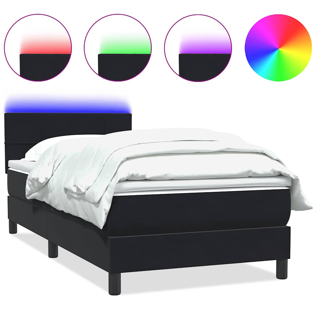 vidaXL Łóżko kontynentalne z materacem i LED, czarne, aksamit 90x210 cm