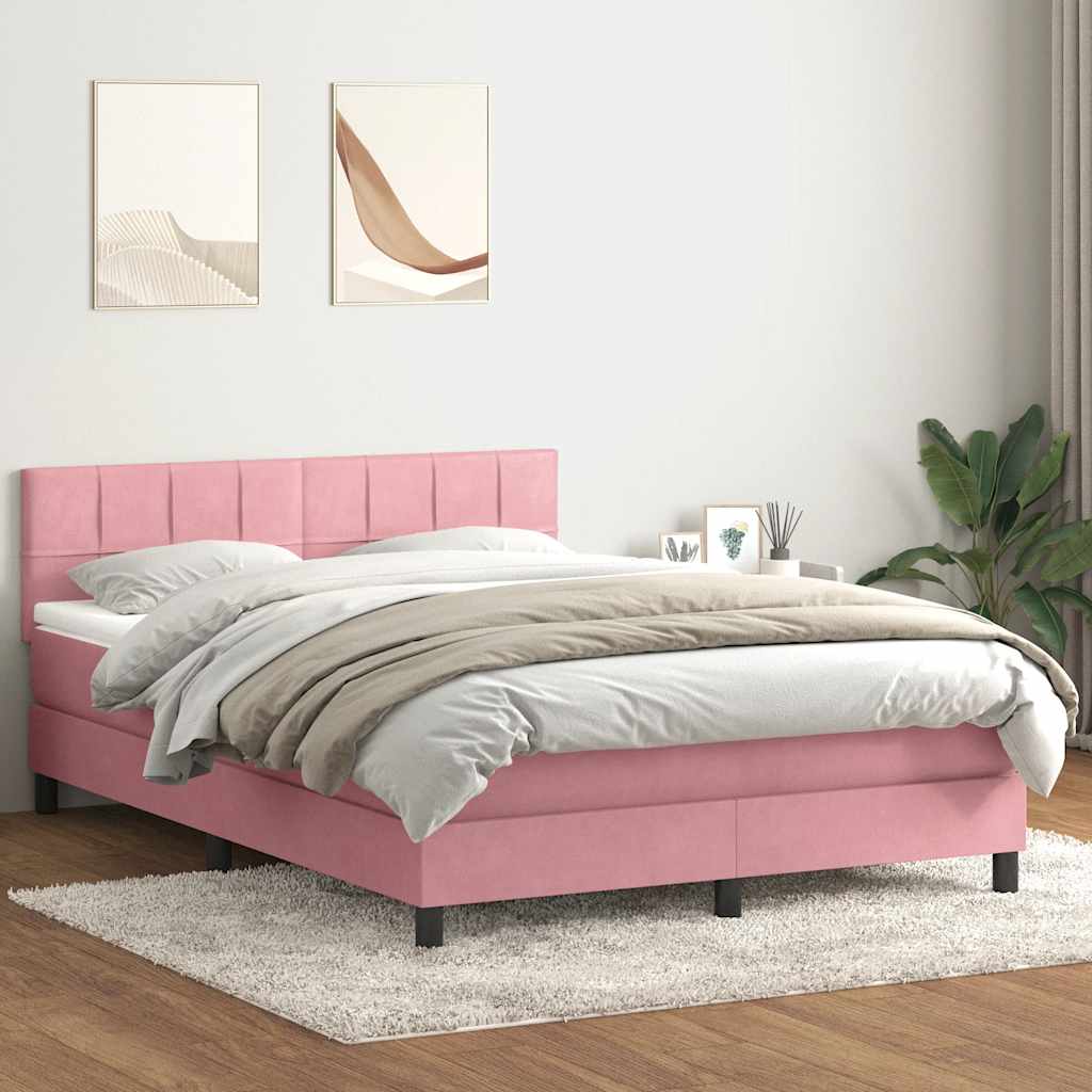vidaXL Łóżko kontynentalne z materacem i LED, różowe, 140x210 cm, aksamit