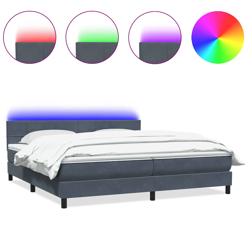 vidaXL Łóżko kontynentalne z materacem i LED, ciemnoszare, 180x210cm aksamit
