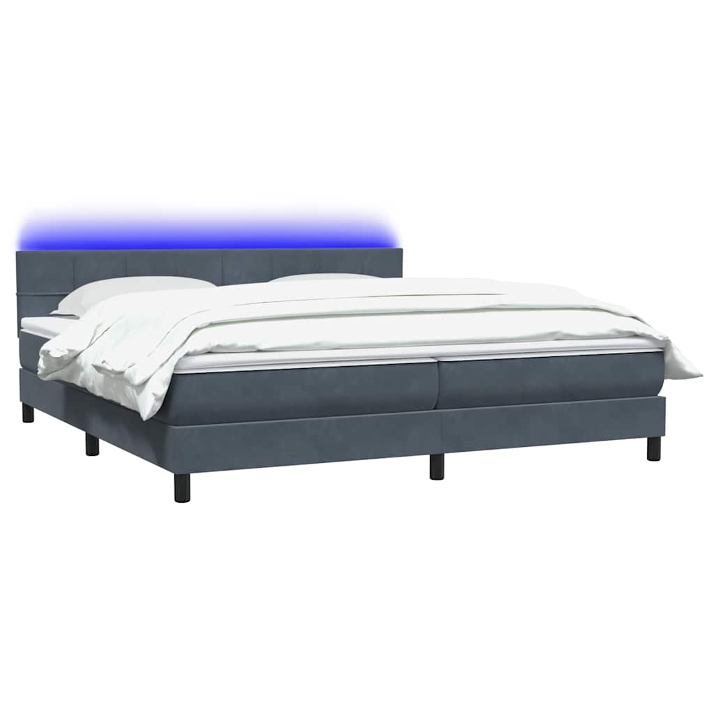 vidaXL Łóżko kontynentalne z materacem i LED, ciemnoszare, 180x210cm aksamit