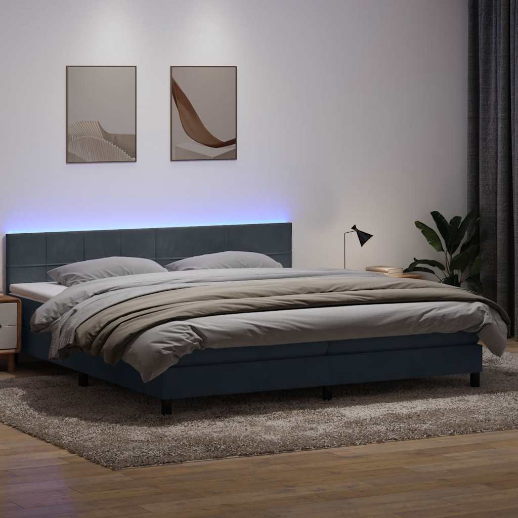 vidaXL Łóżko kontynentalne z materacem i LED, ciemnoszare, 180x210cm aksamit