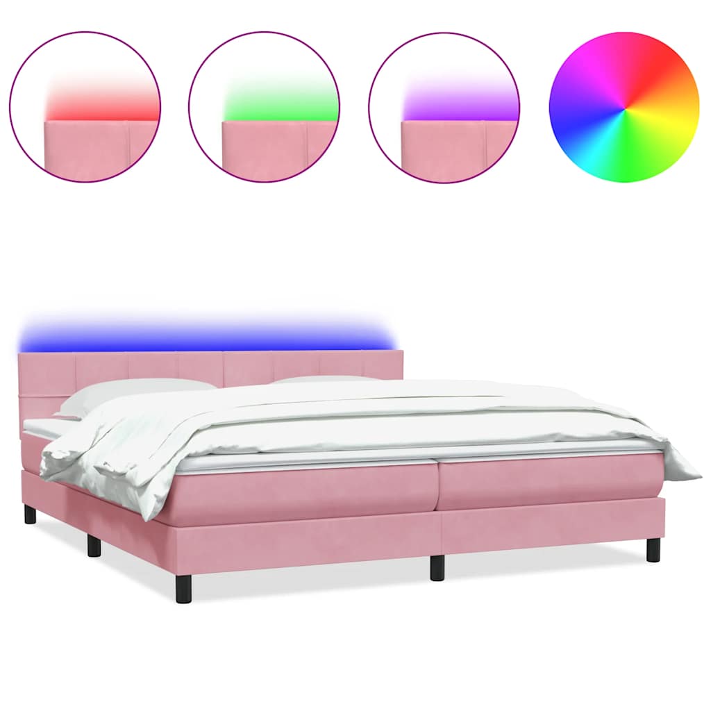 vidaXL Łóżko kontynentalne z materacem i LED, różowe, 180x210 cm, aksamit
