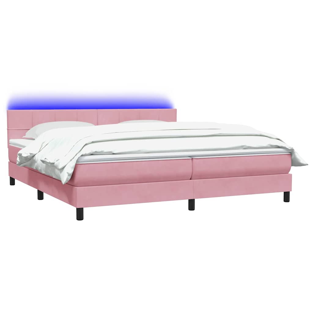 vidaXL Łóżko kontynentalne z materacem i LED, różowe, 180x210 cm, aksamit