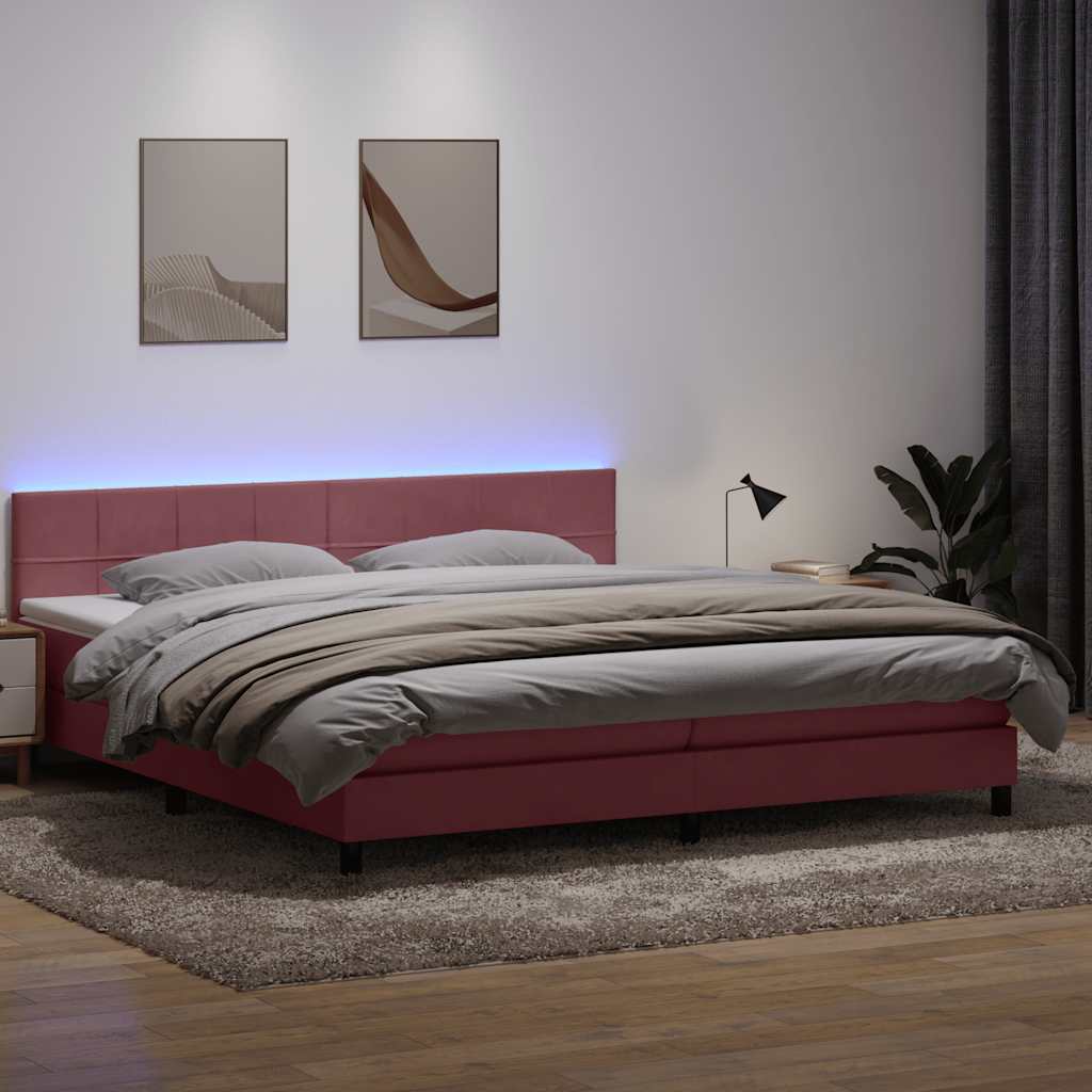 vidaXL Łóżko kontynentalne z materacem i LED, różowe, 180x210 cm, aksamit
