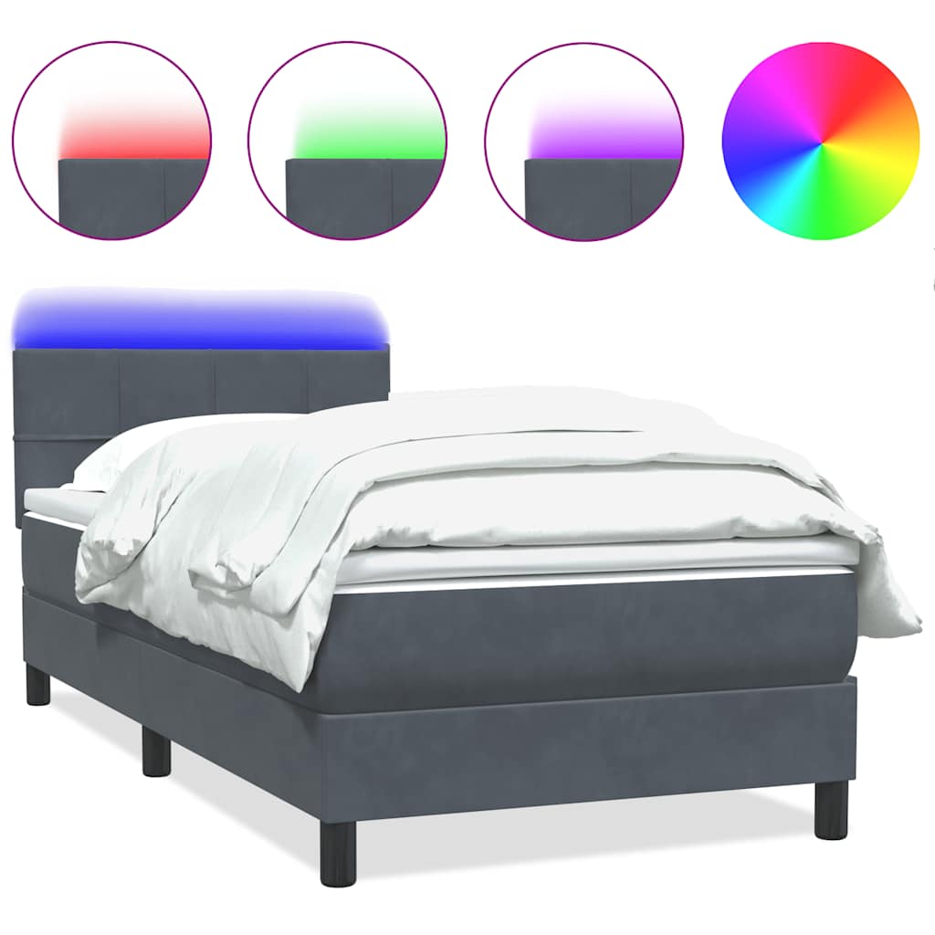 vidaXL Łóżko kontynentalne z materacem i LED, ciemnoszary aksamit, 80x220 cm