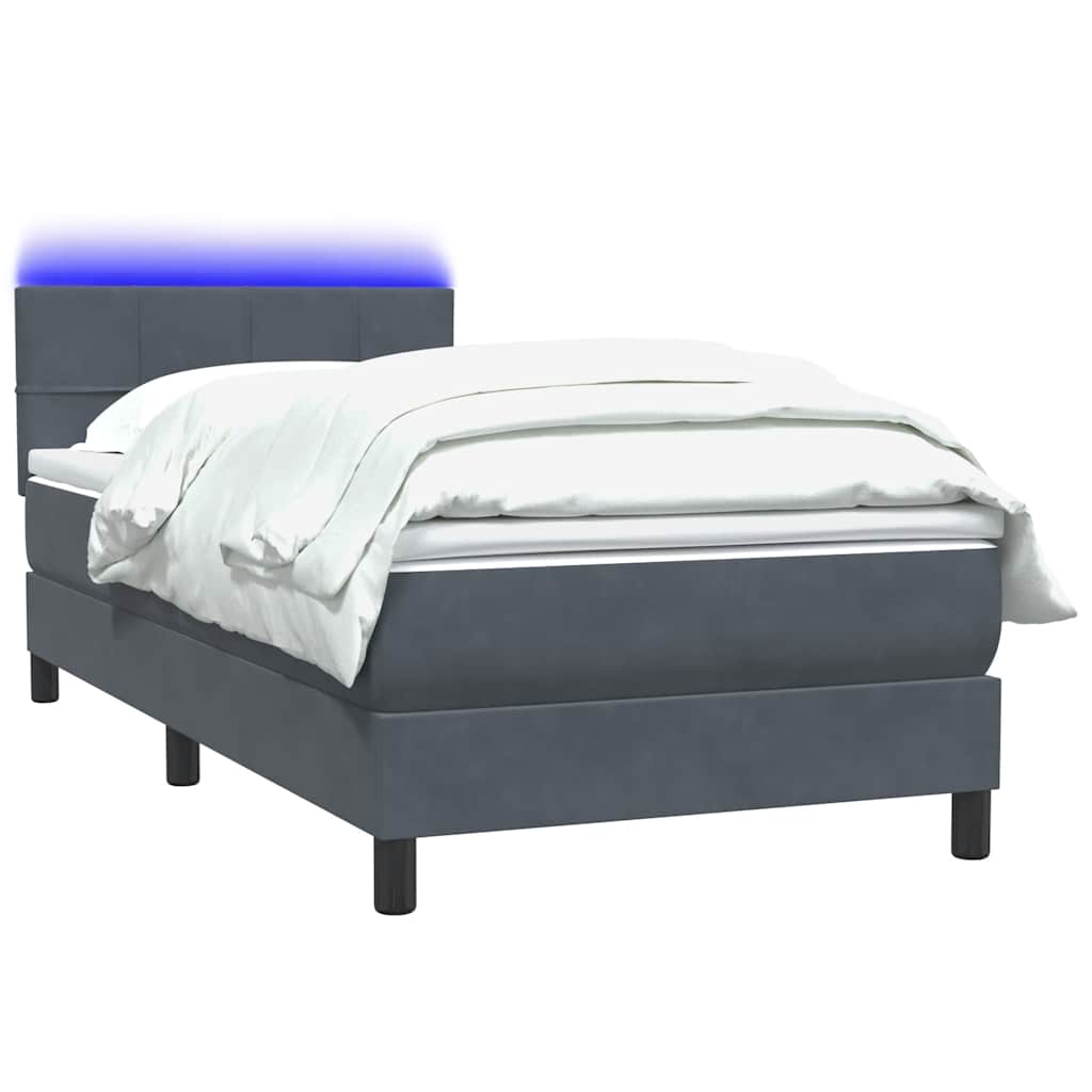 vidaXL Łóżko kontynentalne z materacem i LED, ciemnoszary aksamit, 80x220 cm