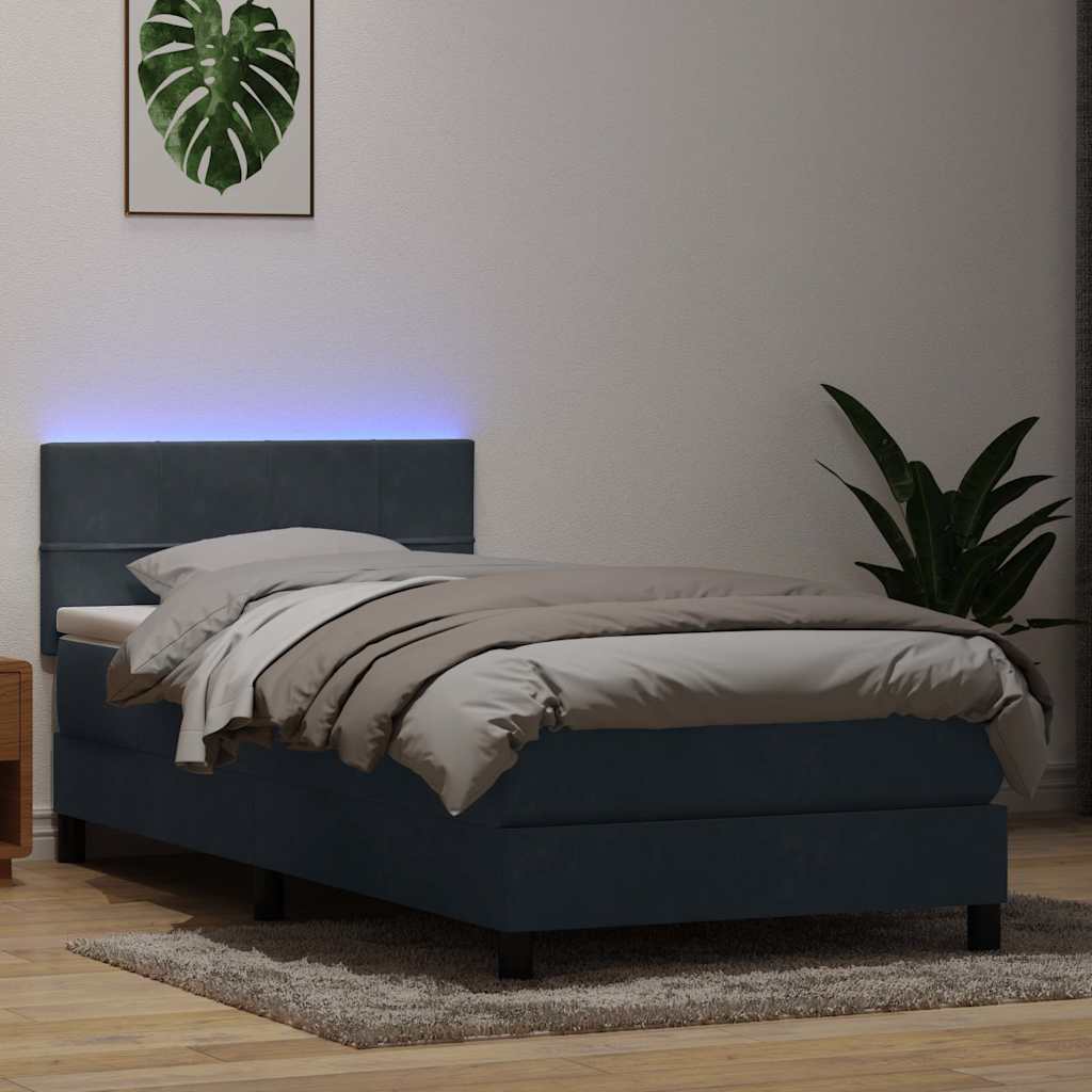 vidaXL Łóżko kontynentalne z materacem i LED, ciemnoszary aksamit, 80x220 cm