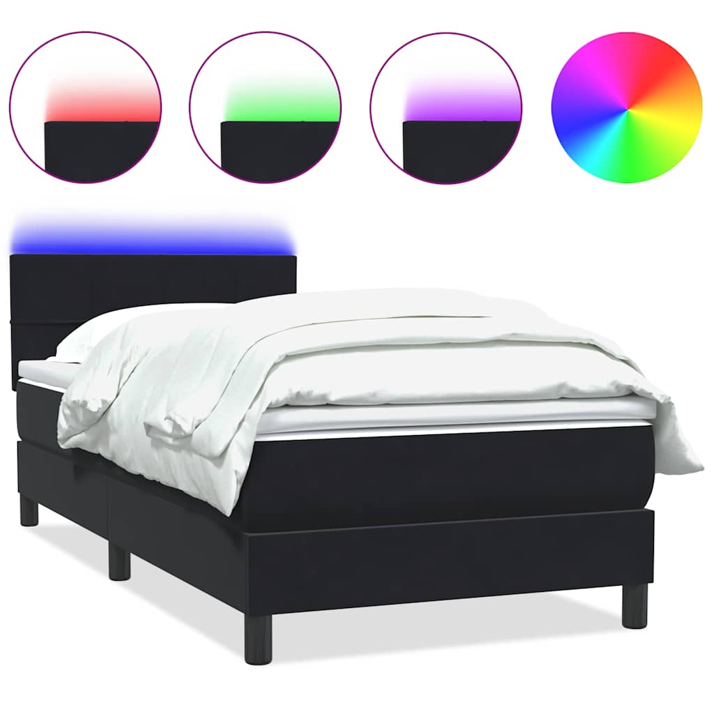 vidaXL Łóżko kontynentalne z materacem i LED, czarne, 80x220 cm