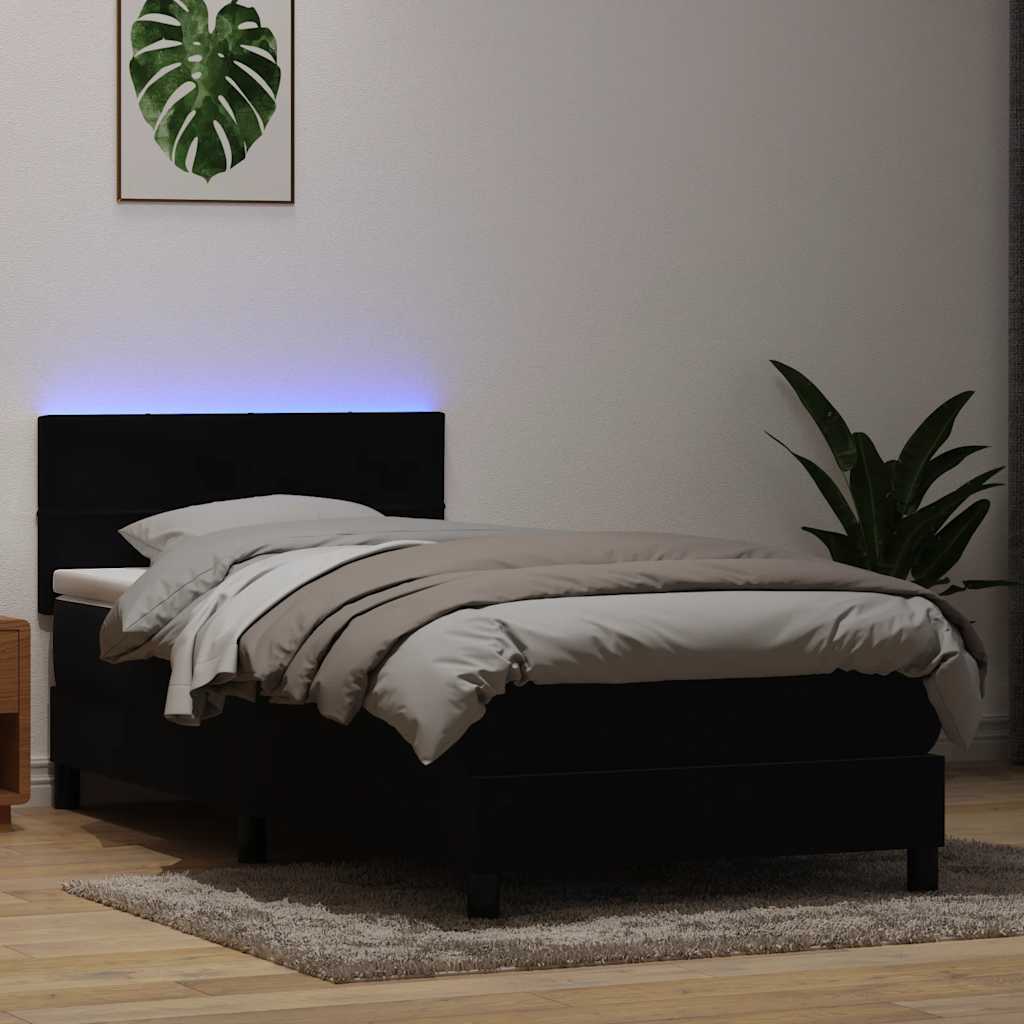 vidaXL Łóżko kontynentalne z materacem i LED, czarne, 80x220 cm