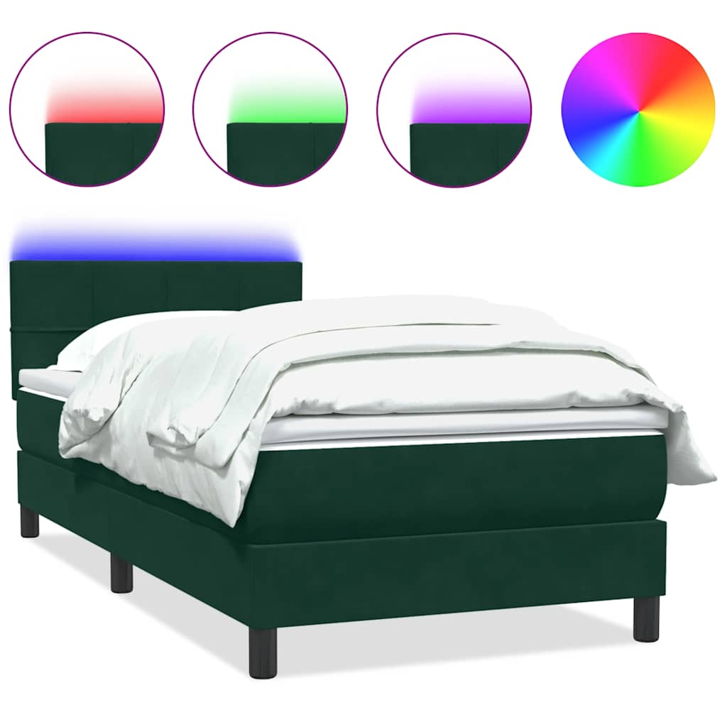 vidaXL Łóżko kontynentalne z materacem i LED ciemnozielony aksamit 80x220 cm