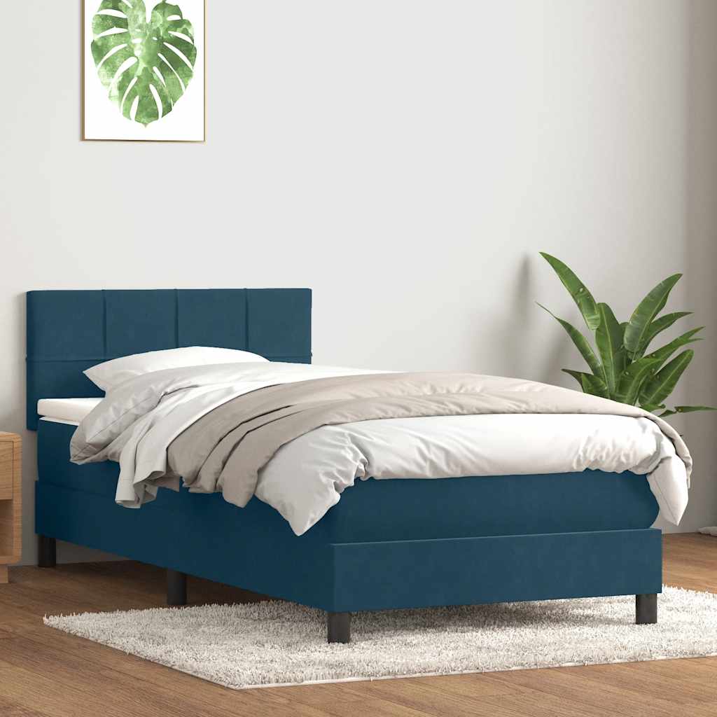 vidaXL Łóżko kontynentalne z materacem i LED, niebieskie, aksamit, 80x220 cm