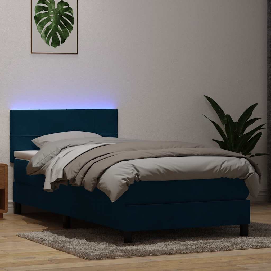 vidaXL Łóżko kontynentalne z materacem i LED, niebieskie, aksamit, 80x220 cm