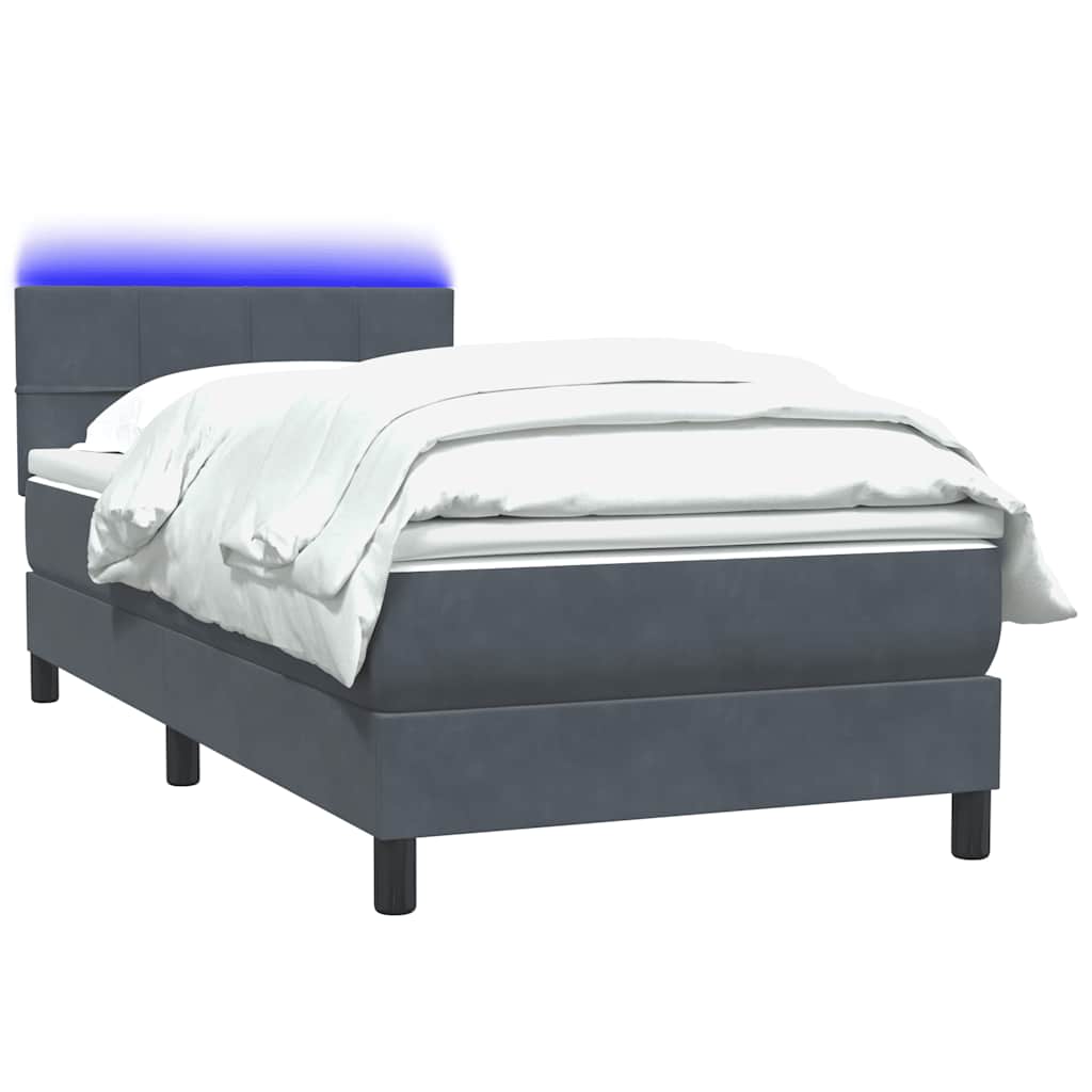 vidaXL Łóżko kontynentalne z materacem i LED, ciemnoszary aksamit, 90x220 cm