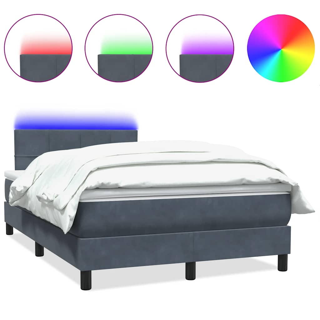 vidaXL Łóżko kontynentalne z materacem i LED, ciemnoszary aksamit, 120x220cm