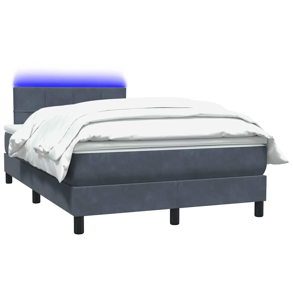 vidaXL Łóżko kontynentalne z materacem i LED, ciemnoszary aksamit, 120x220cm