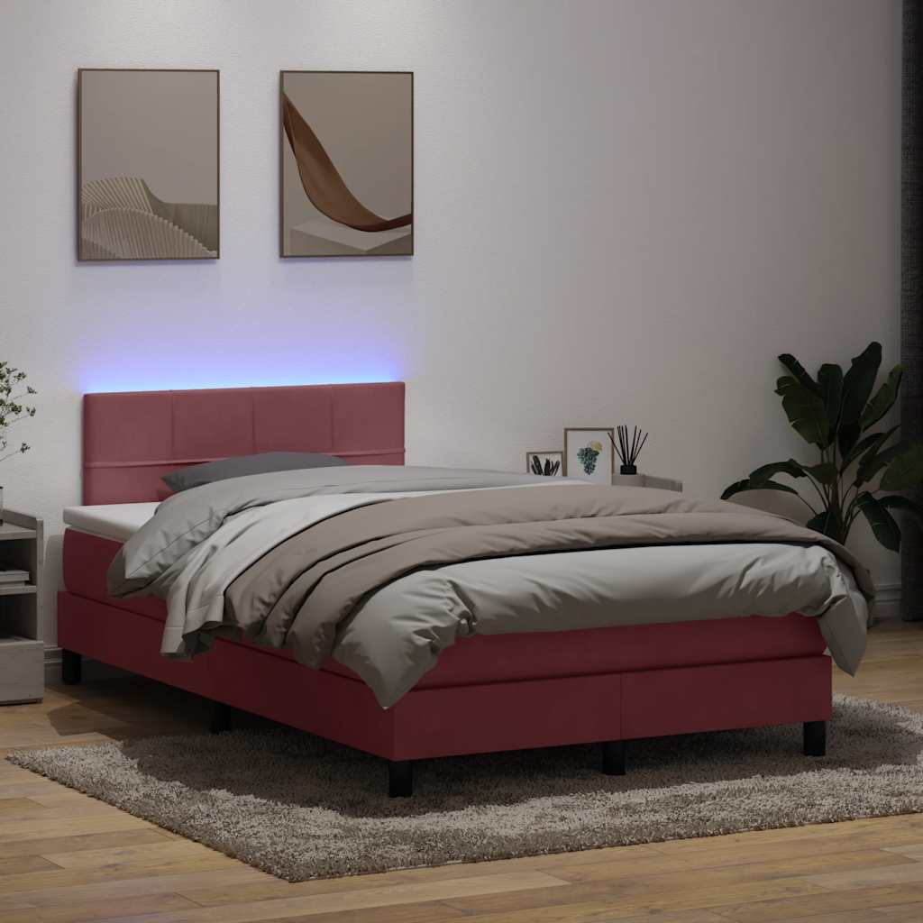 vidaXL Łóżko kontynentalne z materacem i LED, różowe, 120x220 cm, aksamit