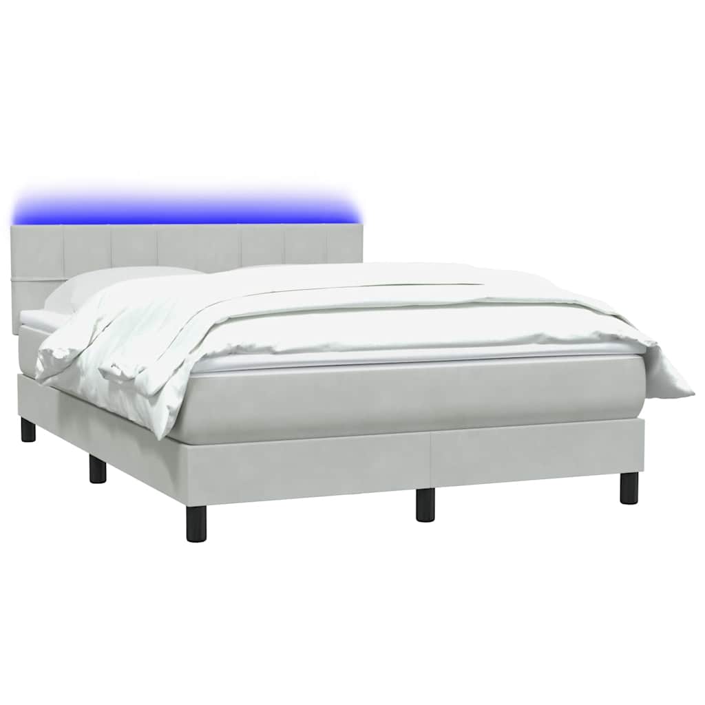 vidaXL Łóżko kontynentalne z materacem i LED, jasnoszare, 160x220cm, aksamit