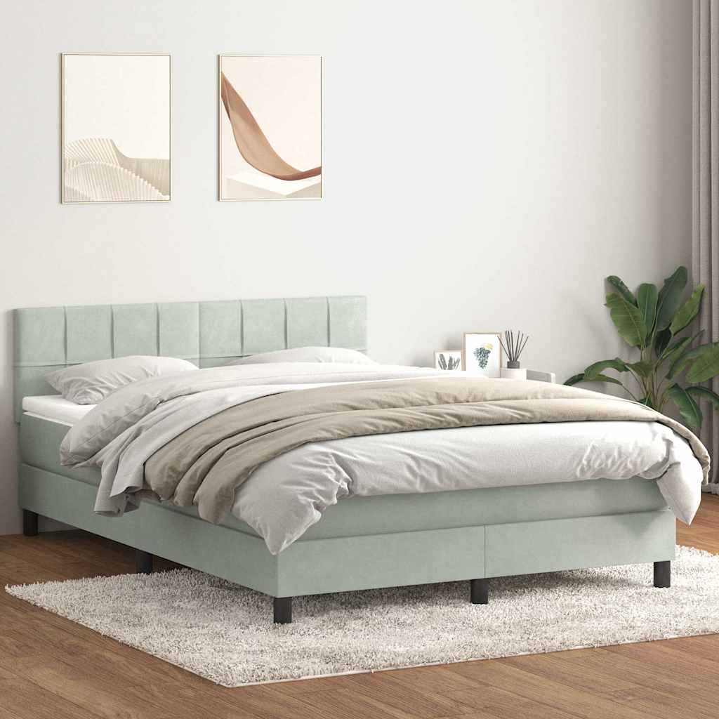 vidaXL Łóżko kontynentalne z materacem i LED, jasnoszare, 160x220cm, aksamit