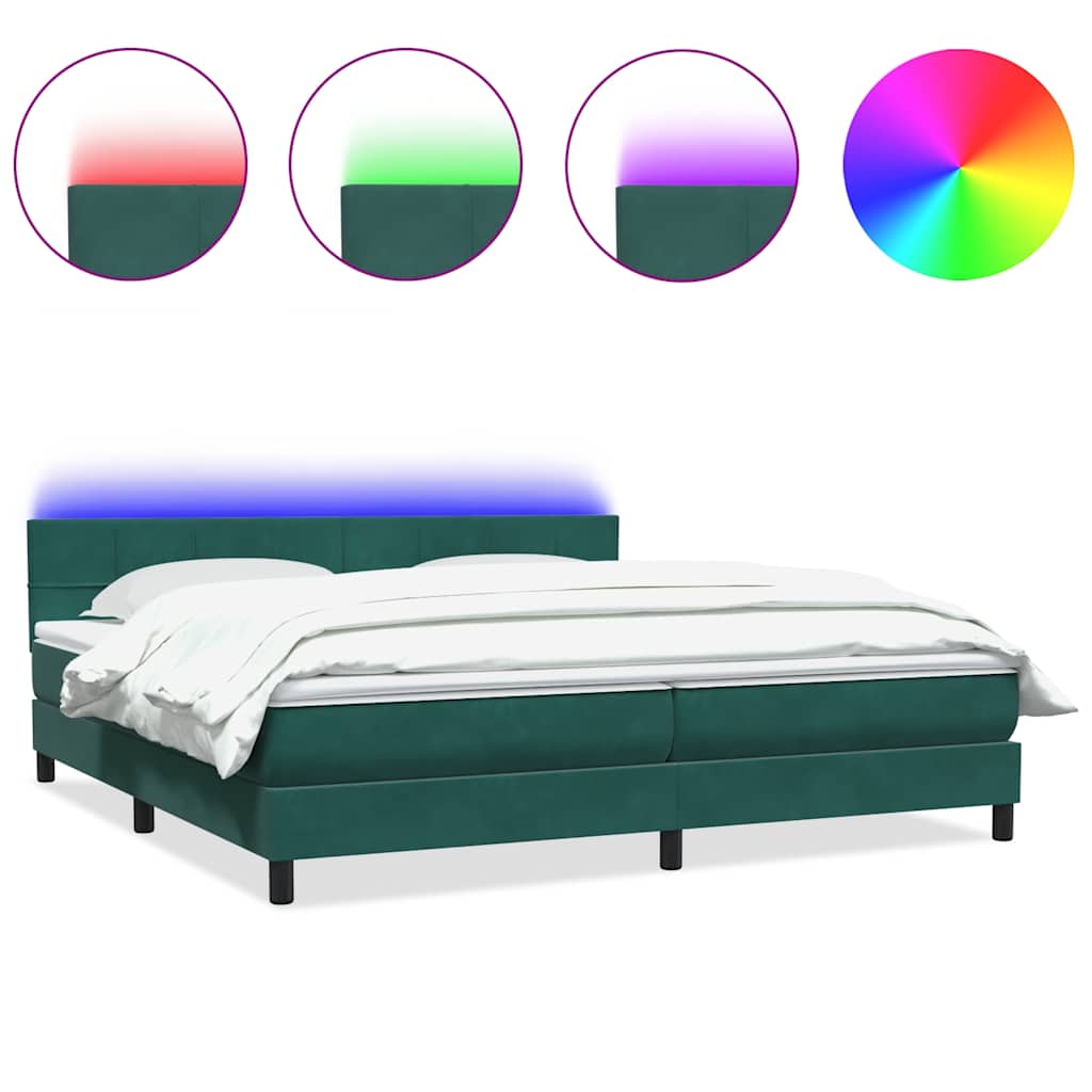 vidaXL Łóżko kontynentalne z materacem i LED Ciemnozielone 180x220 cm