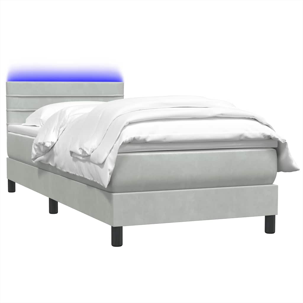 vidaXL Łóżko kontynentalne z materacem i LED, jasnoszare, aksamit, 80x210 cm