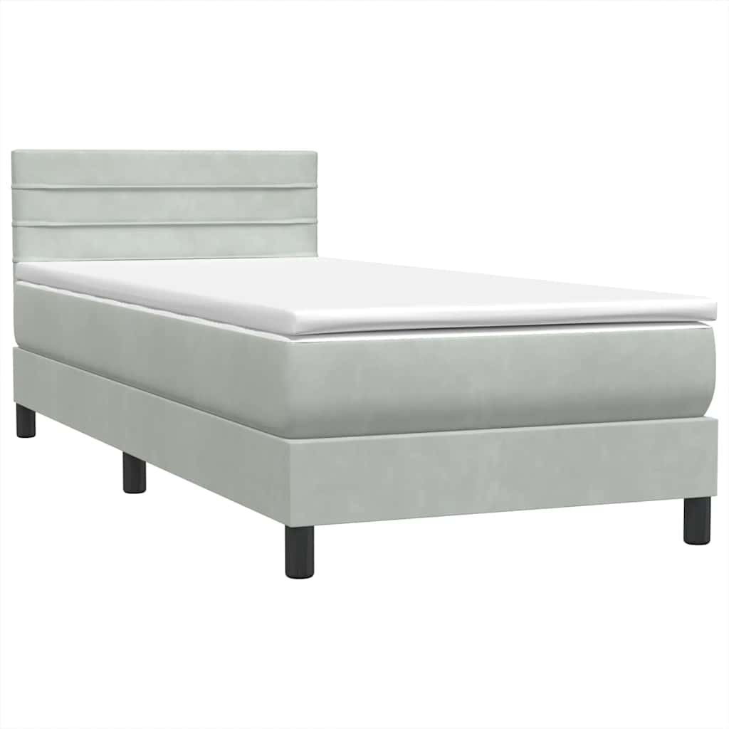 vidaXL Łóżko kontynentalne z materacem i LED, jasnoszare, aksamit, 80x210 cm