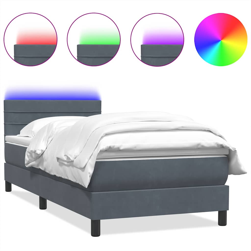 vidaXL Łóżko kontynentalne z materacem i LED, ciemnoszary aksamit, 80x210 cm