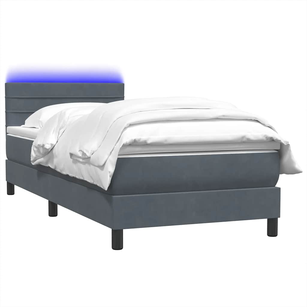 vidaXL Łóżko kontynentalne z materacem i LED, ciemnoszary aksamit, 80x210 cm