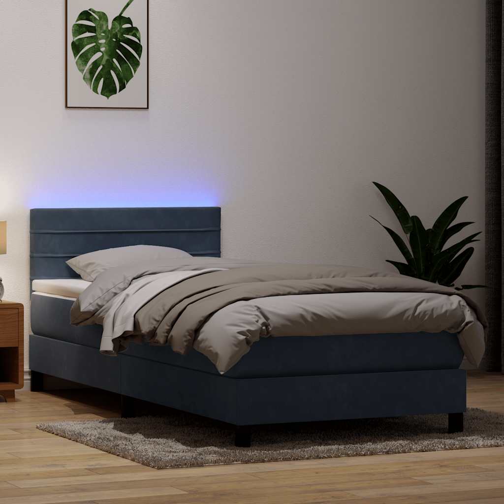 vidaXL Łóżko kontynentalne z materacem i LED, ciemnoszary aksamit, 80x210 cm
