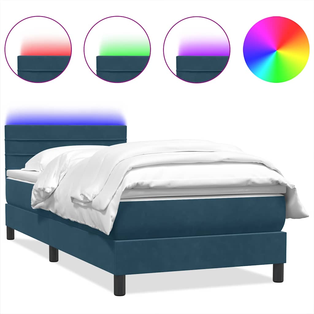 vidaXL Łóżko kontynentalne z materacem i LED, niebieskie, aksamit, 80x210 cm