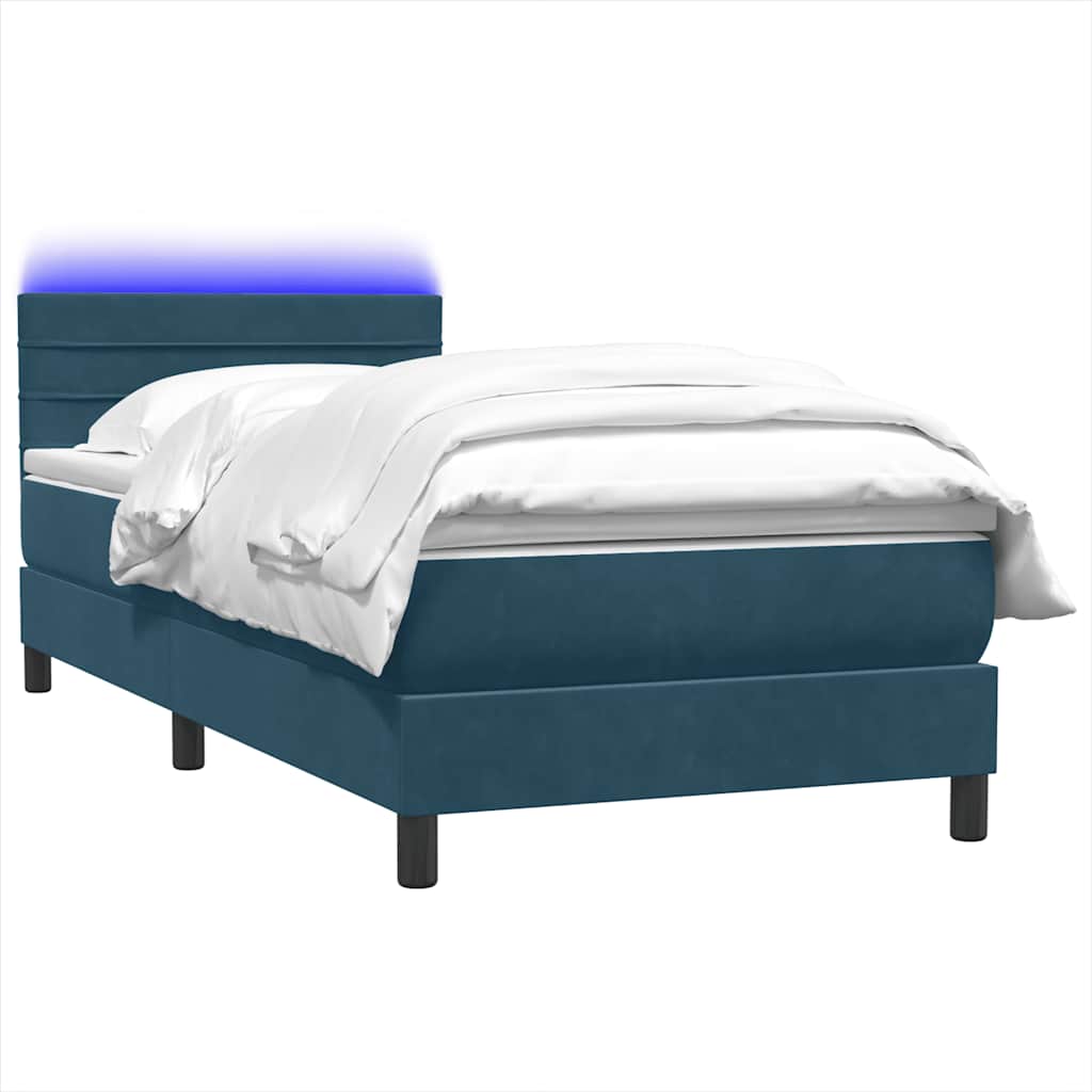 vidaXL Łóżko kontynentalne z materacem i LED, niebieskie, aksamit, 80x210 cm