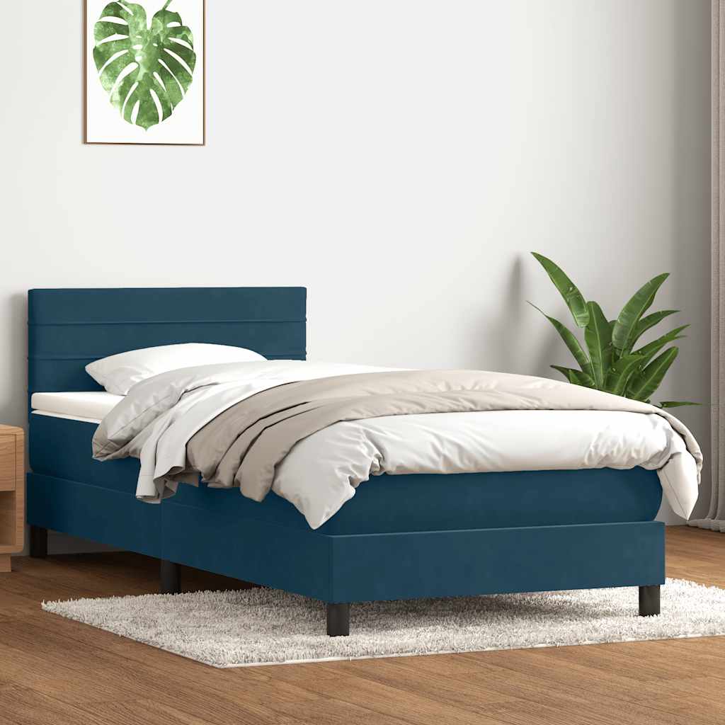 vidaXL Łóżko kontynentalne z materacem i LED, niebieskie, aksamit, 80x210 cm