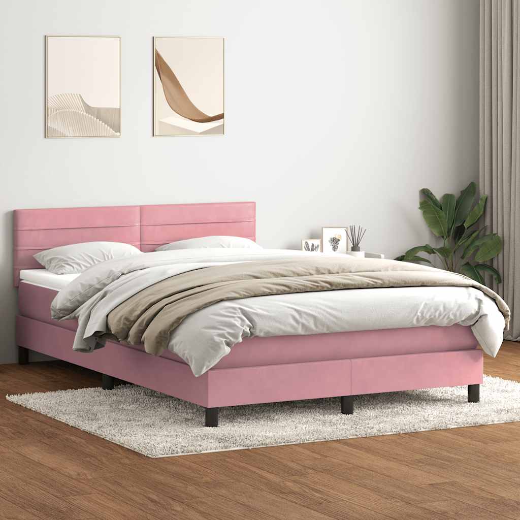 vidaXL Łóżko kontynentalne z materacem i LED, różowe, 140x210 cm, aksamit