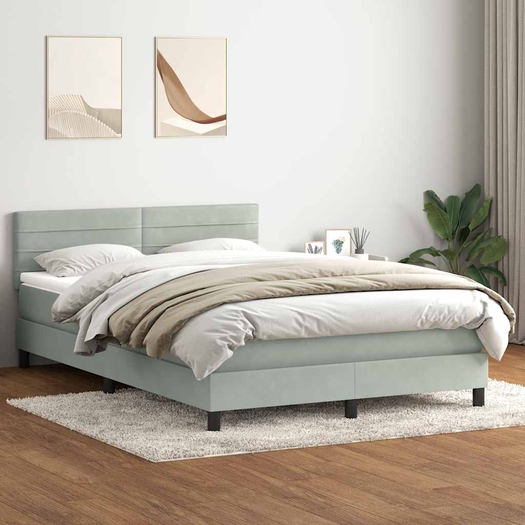 vidaXL Łóżko kontynentalne z materacem i LED, jasnoszare, 160x210cm, aksamit