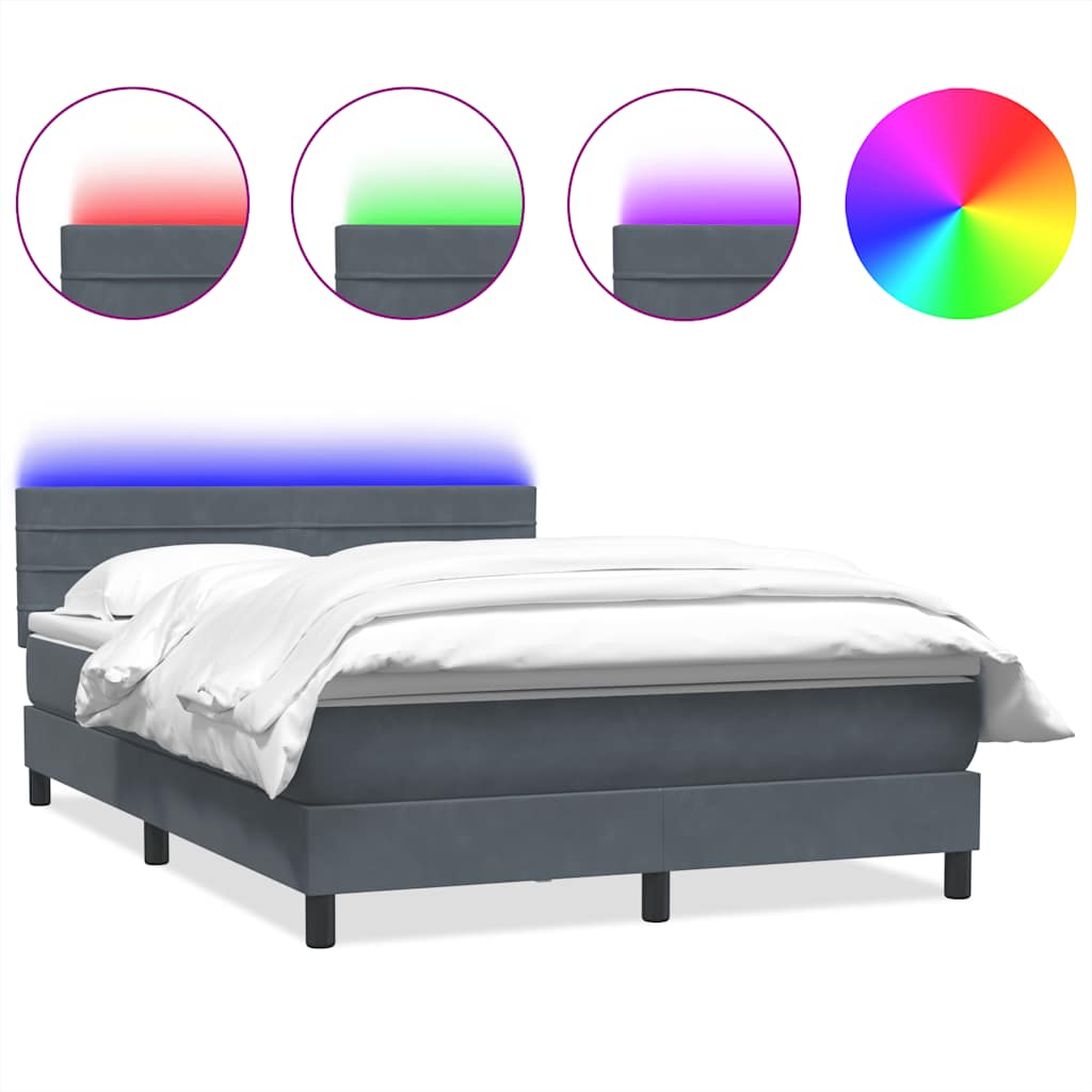 vidaXL Łóżko kontynentalne z materacem i LED, ciemnoszare, 160x210cm aksamit