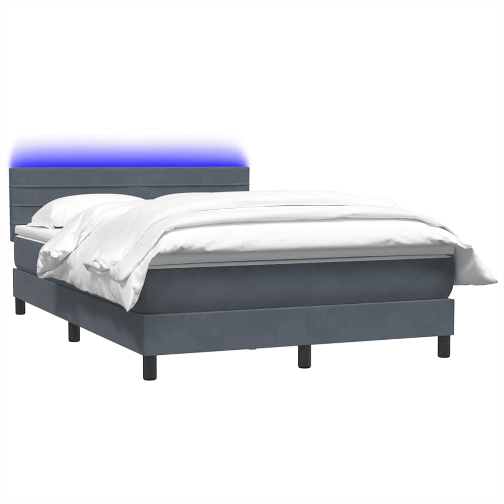 vidaXL Łóżko kontynentalne z materacem i LED, ciemnoszare, 160x210cm aksamit