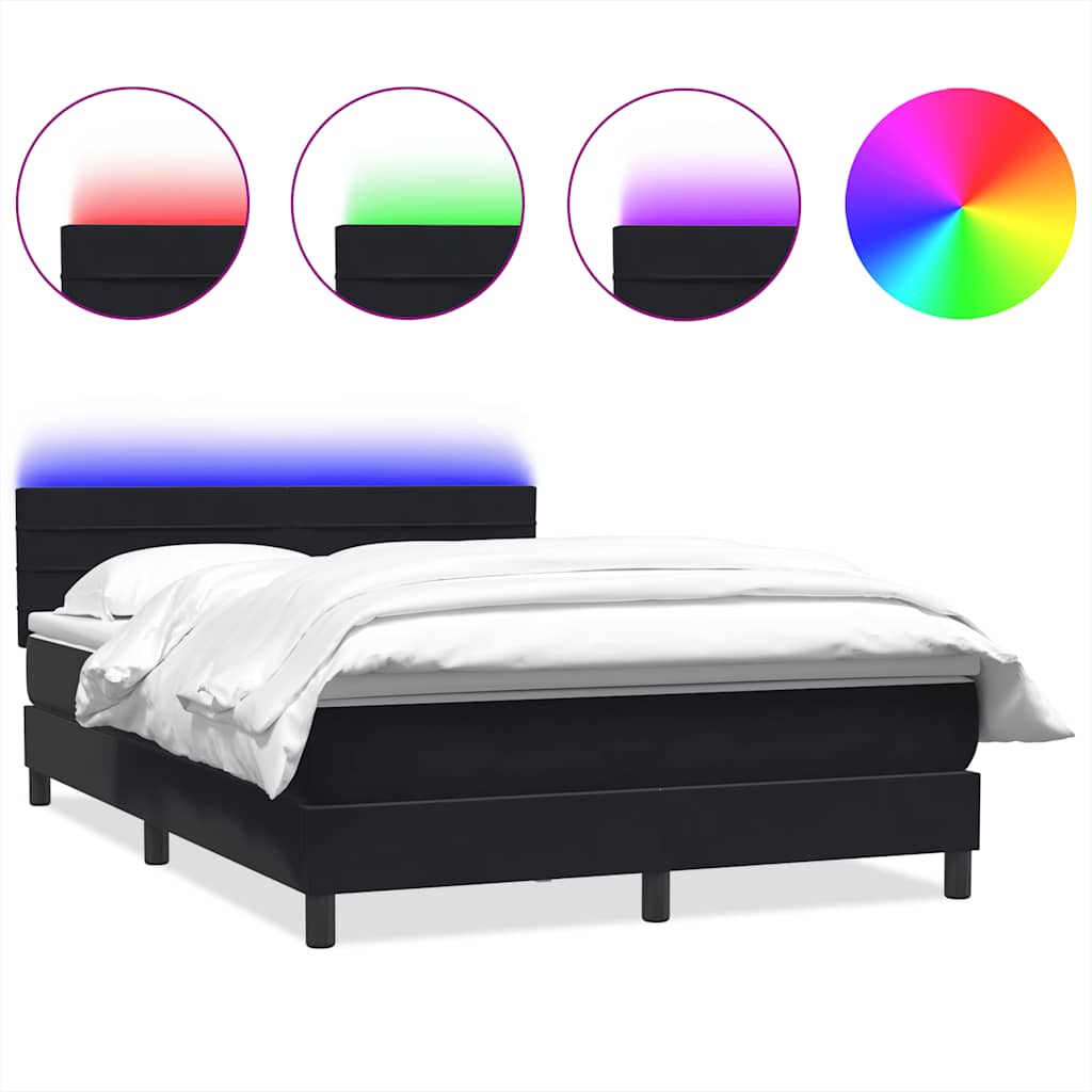 vidaXL Łóżko kontynentalne z materacem i LED, czarne, 160x210 cm, aksamit