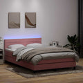vidaXL Łóżko kontynentalne z materacem i LED, różowe, 160x210 cm, aksamit