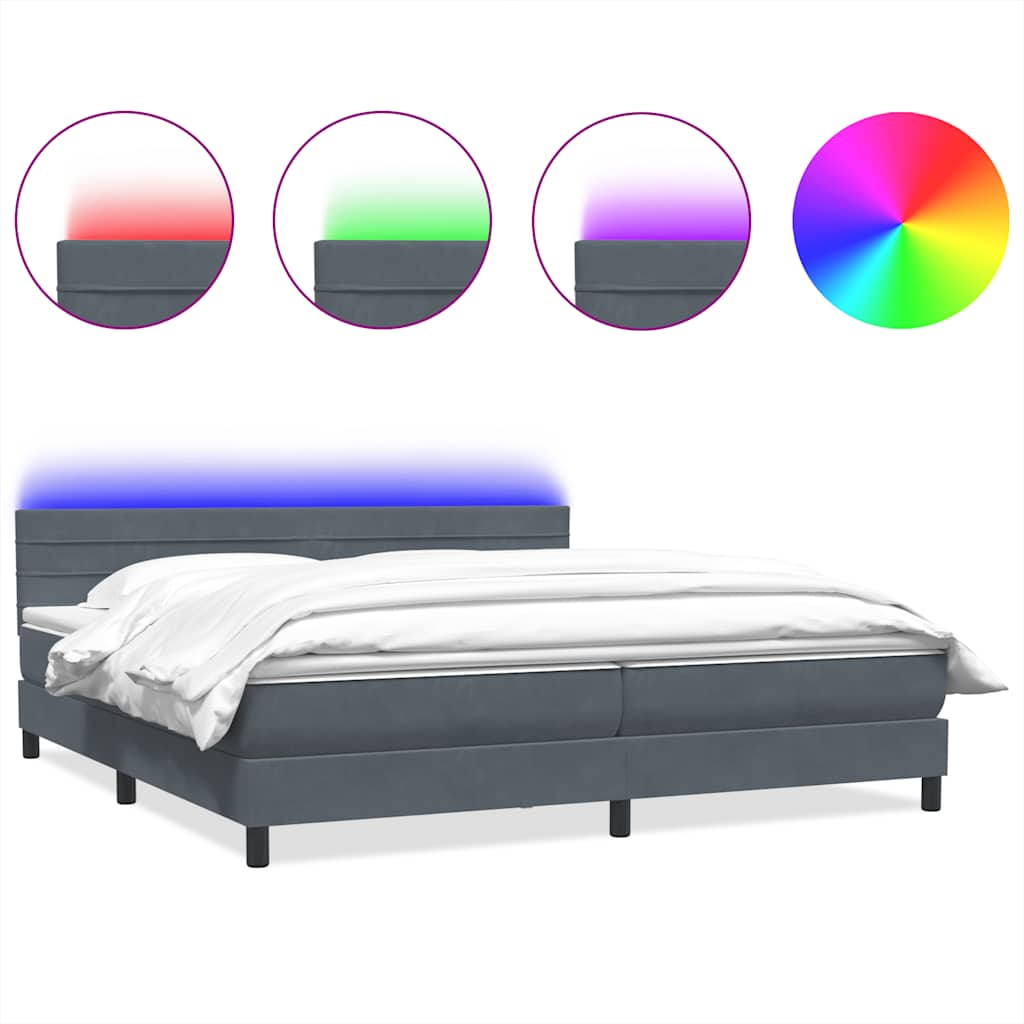 vidaXL Łóżko kontynentalne z materacem i LED, ciemnoszare, 180x210cm aksamit
