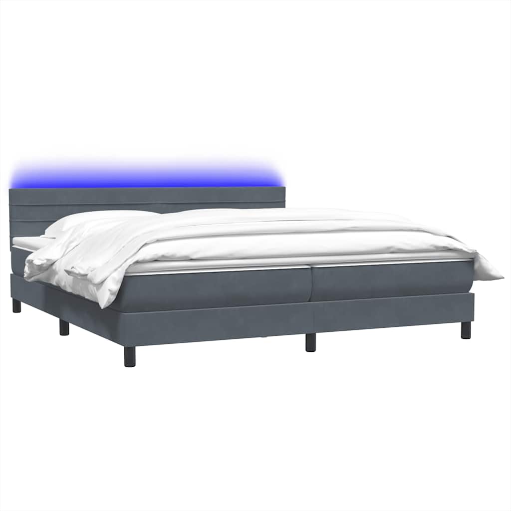 vidaXL Łóżko kontynentalne z materacem i LED, ciemnoszare, 180x210cm aksamit