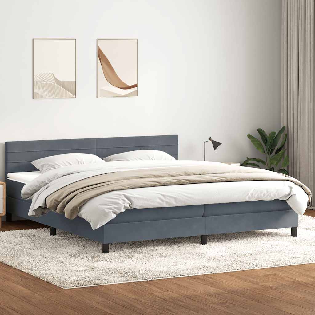vidaXL Łóżko kontynentalne z materacem i LED, ciemnoszare, 180x210cm aksamit