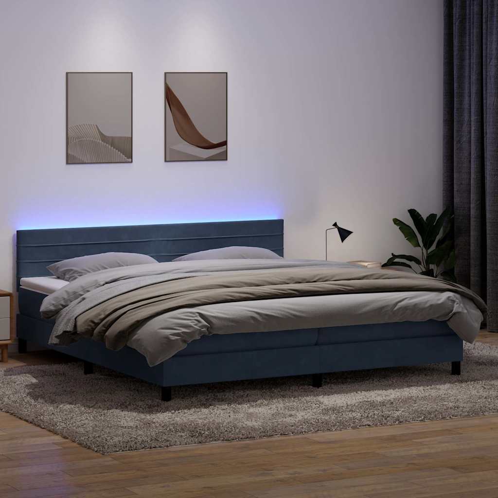 vidaXL Łóżko kontynentalne z materacem i LED, ciemnoszare, 180x210cm aksamit