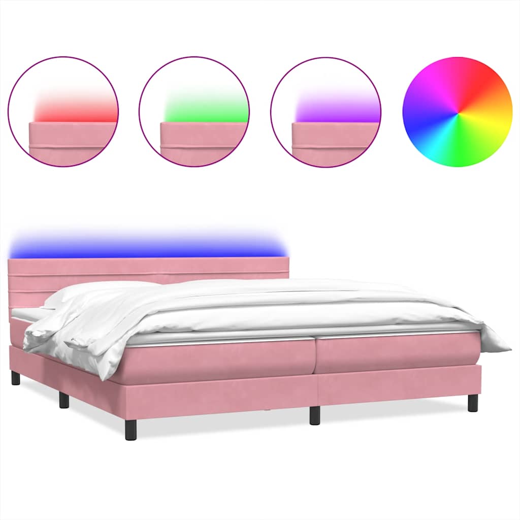 vidaXL Łóżko kontynentalne z materacem i LED, różowe, 180x210 cm, aksamit