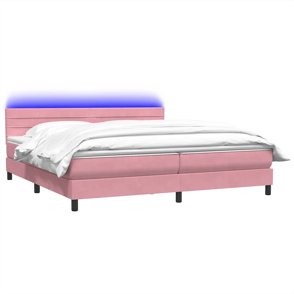 vidaXL Łóżko kontynentalne z materacem i LED, różowe, 180x210 cm, aksamit