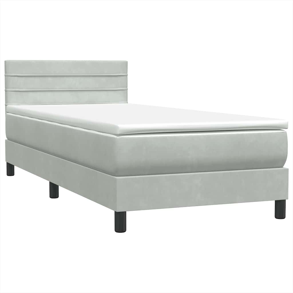 vidaXL Łóżko kontynentalne z materacem i LED, jasnoszare, aksamit, 80x220 cm