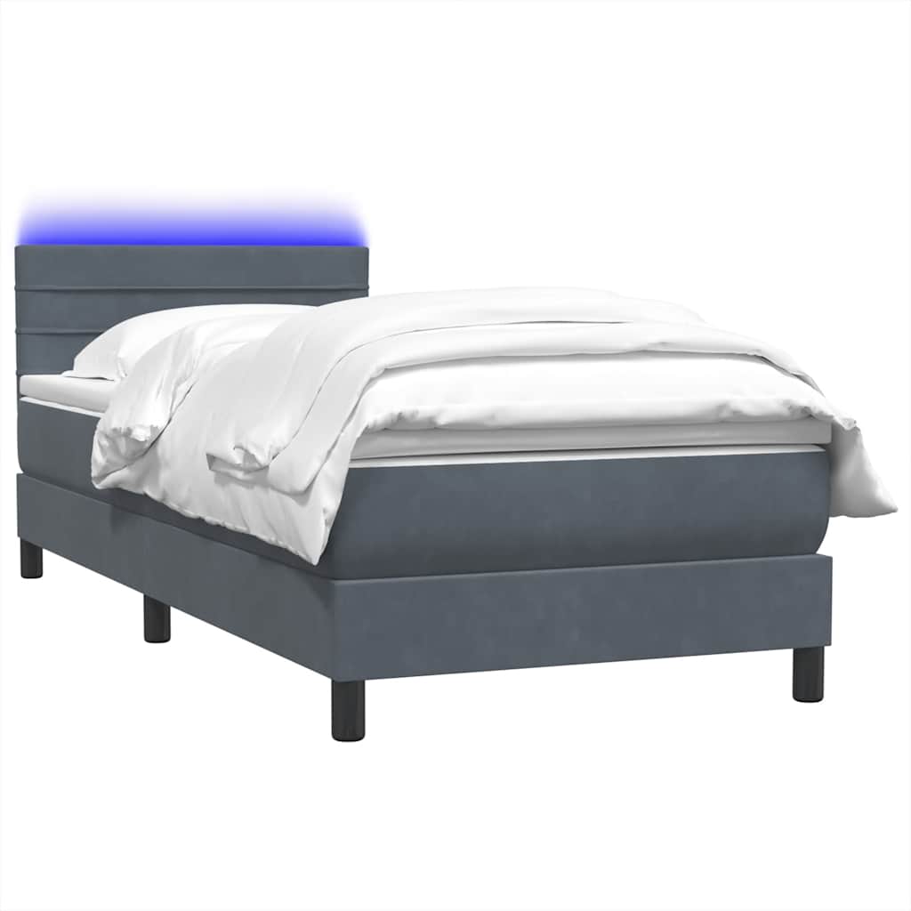 vidaXL Łóżko kontynentalne z materacem i LED, ciemnoszary aksamit, 80x220 cm