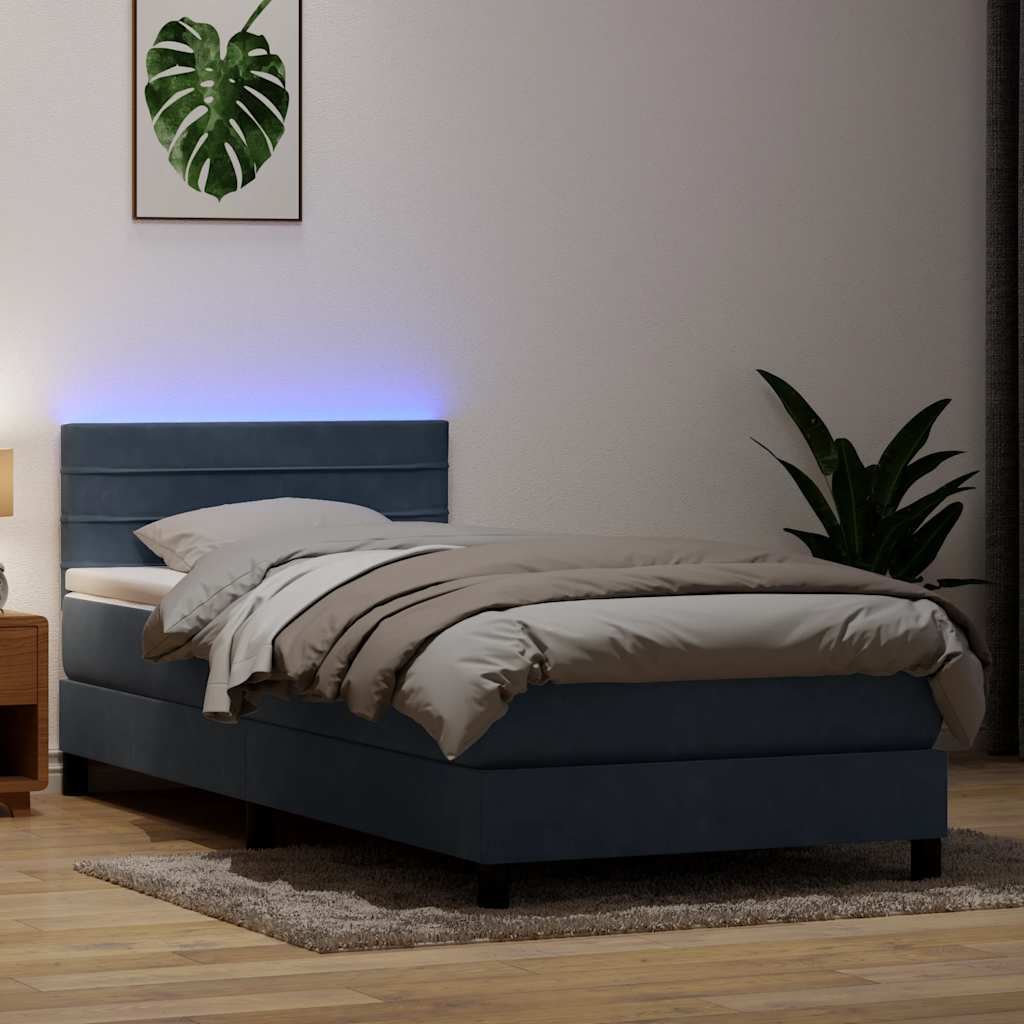 vidaXL Łóżko kontynentalne z materacem i LED, ciemnoszary aksamit, 80x220 cm