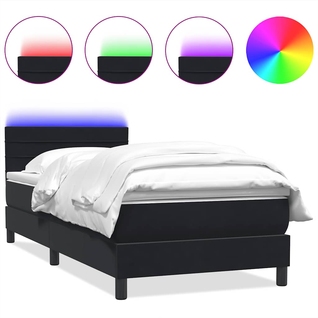 vidaXL Łóżko kontynentalne z materacem i LED, czarne, 80x220 cm