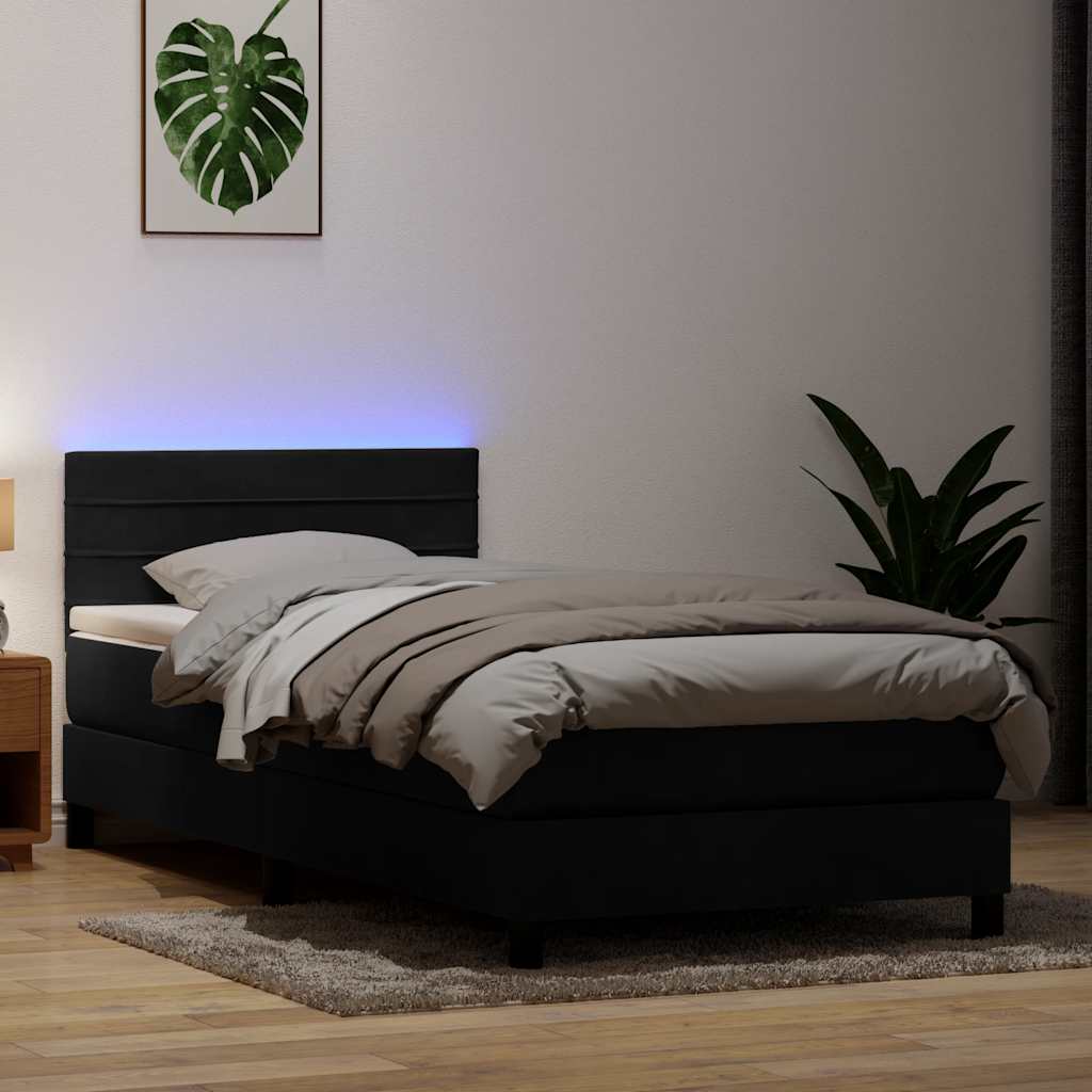 vidaXL Łóżko kontynentalne z materacem i LED, czarne, 80x220 cm